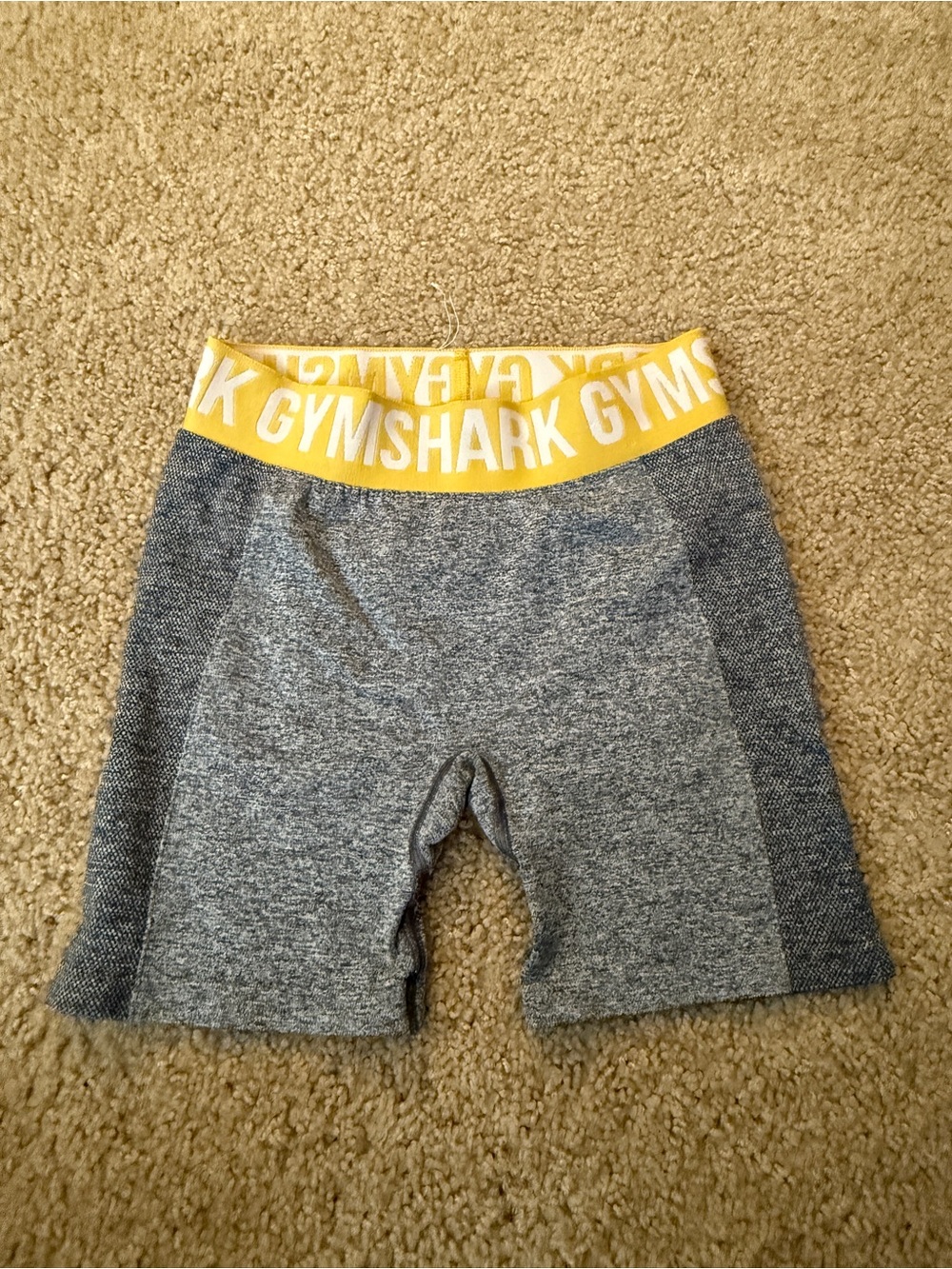 Gymshark Grey Bike Shorts with Yellow Branded Waistband